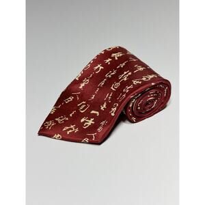 100% Silk Luxury Classic Tie KAI LONG Red Chinese Letter AOP Mens Size 56x4